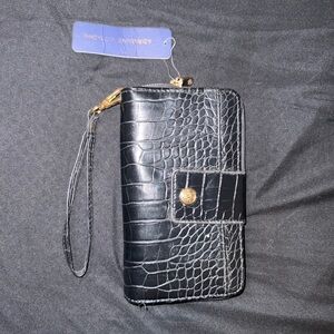 Adrienne Vittadini Black Croc Embossed Wristlet